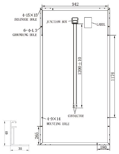 72 cells MWT PERC Mono solar panel Mechanical diagram