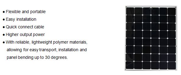 Features 48 cells flexible and portable 170W mono solar panel