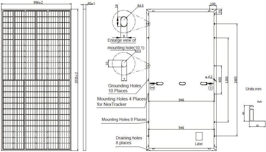 Dimension of 410W half-cell PERC solar module